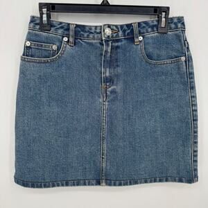 A.P.C Jeans Denim Vintage Mini Skirt Blue Raw Hem Button Fly Women's Size 4